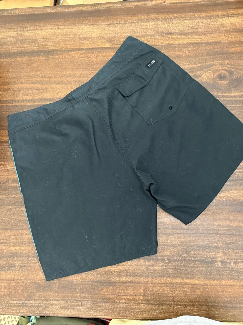 Volcom Men’s Black with Blue and Yellow Side Stripe Board shorts